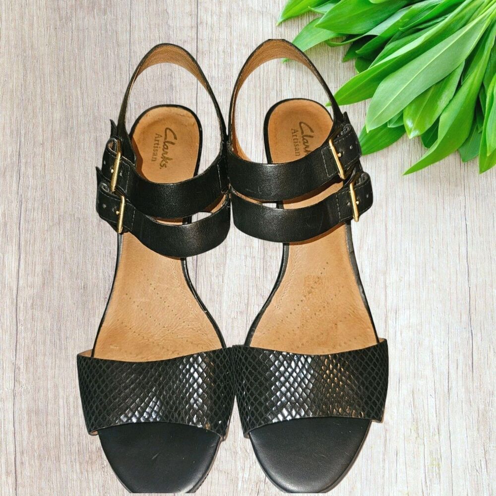 Clarks Artisan Block Heel Open Toe Double Buckle … - image 2